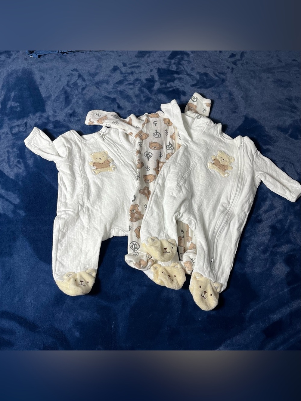 Twin Set With A Back-up. Cream Teddy Footed Onesies  3-pc set